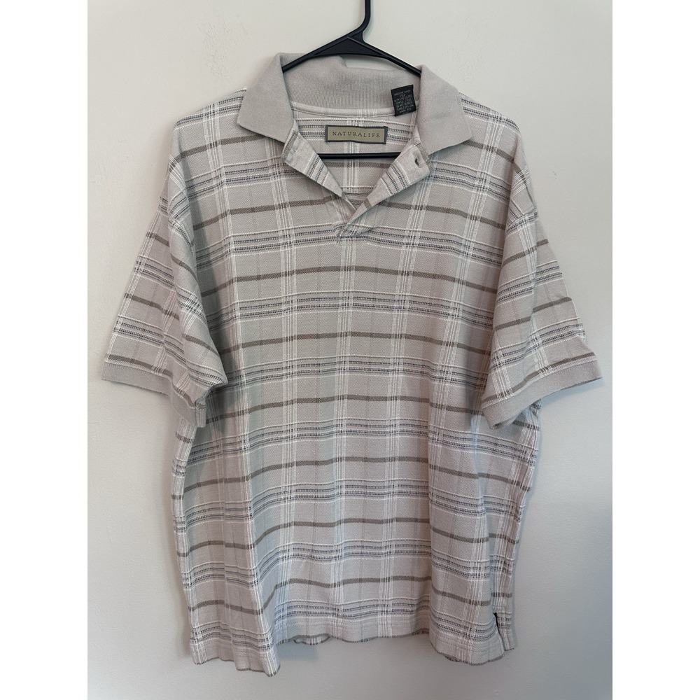 Vintage Naturalife‎ 90s 100% Cotton Textured Beige Polo Pullover Size LARGE